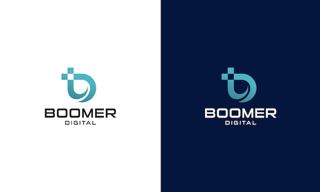 Boomer iniciais tecnologia b e designs de logotipo digital