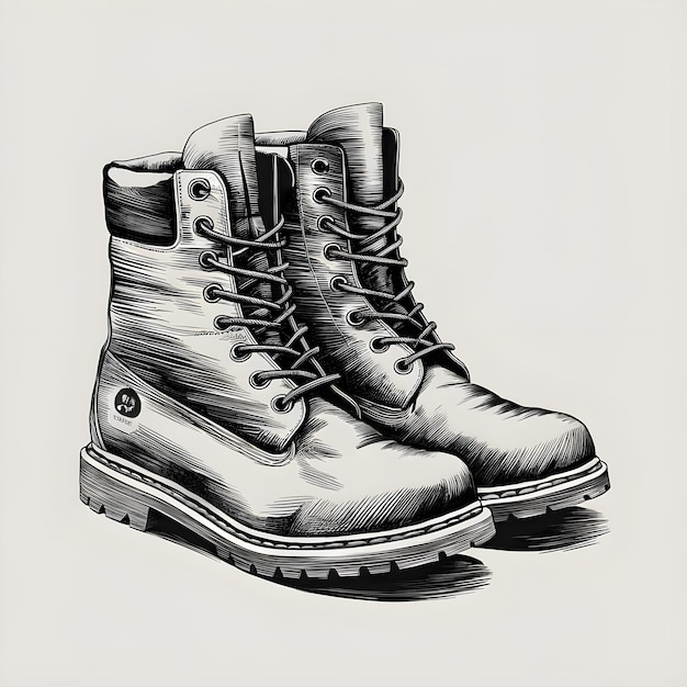 Boots gravado estilo esboço de tinta desenho ilustração vetorial preto e branco