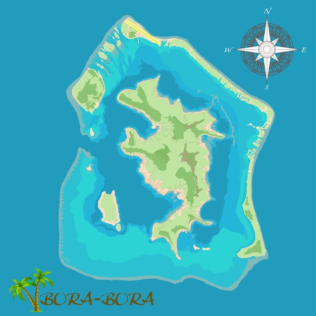 Vetor borabora island mapa de fundo satélite realista com estradas e localização do aeroporto