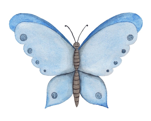 Borboleta azul aquarela com padrão nas asas