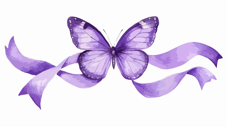 Vetor borboleta de aquarela roxa com fita