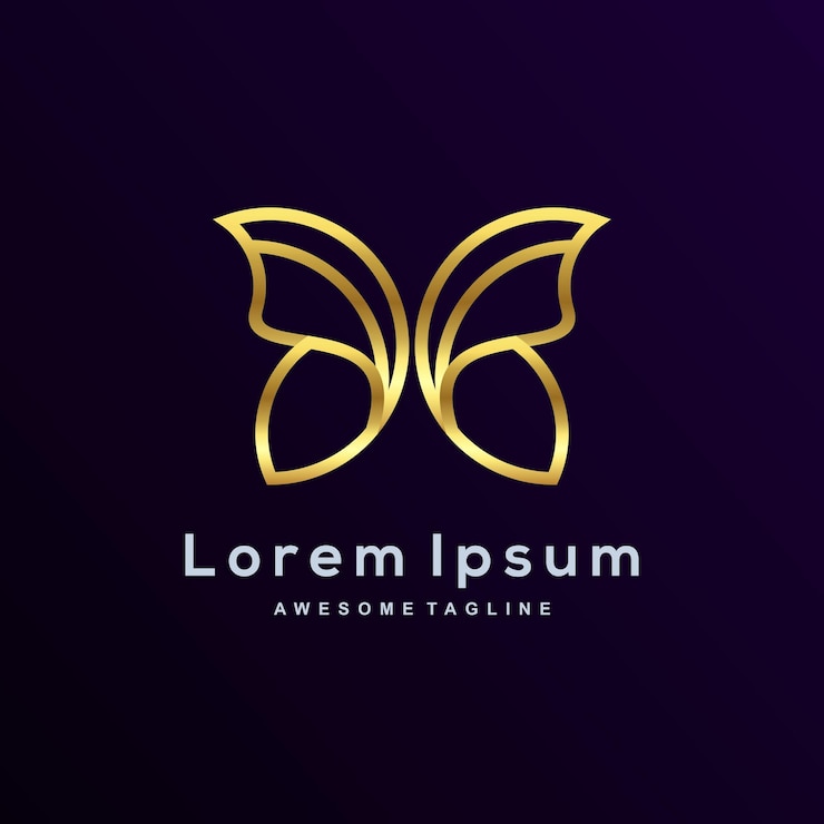 Borboleta de luxo com modelo de logotipo de cor dourada