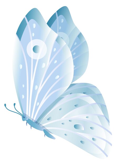 Vetor borboleta delicada com asas azuis estampadas mariposa voadora