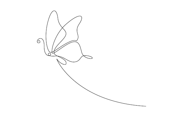 Borboleta em um desenho de linha contínua linda mariposa voadora para logotipo de salão de beleza ou spa de bem-estar e conceito de divisor em estilo linear simples curso editável doodle ilustração vetorial