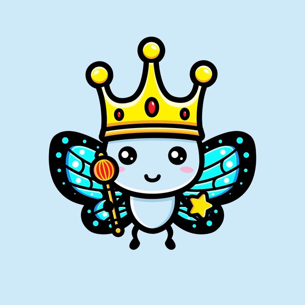 borboleta fofa usando uma coroa de rei