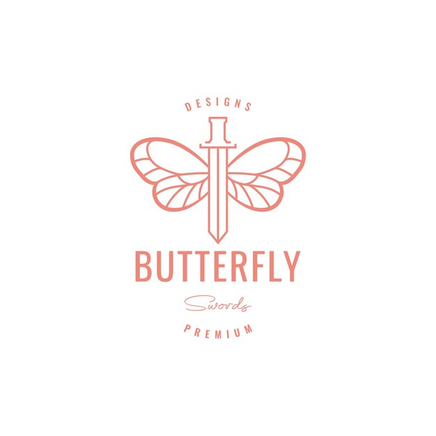 Borboleta hipster com design de logotipo de espada