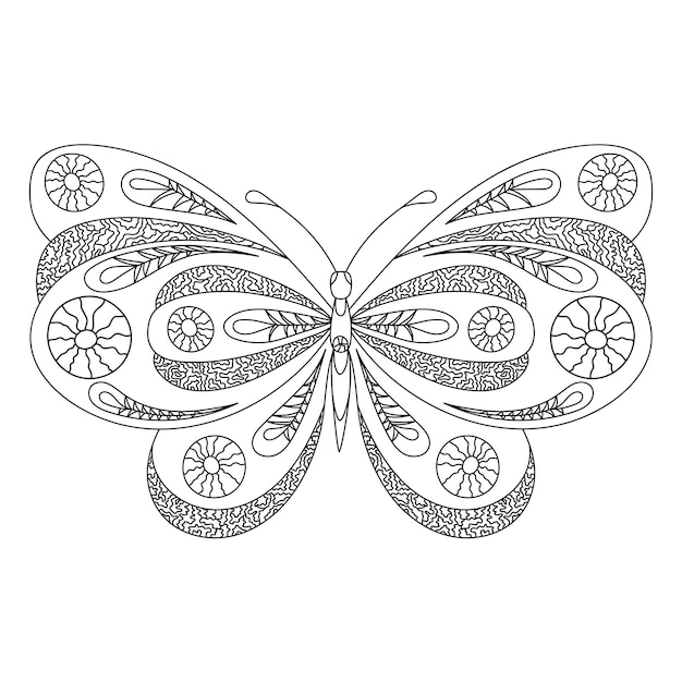 Borboleta para colorir para adultos anti-stress no estilo zentangle