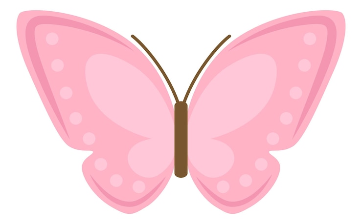 Vetor borboleta rosa. animal bonito do prado. símbolo da natureza do verão isolado no fundo branco