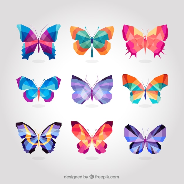 Vetor borboletas coloridas geométricas