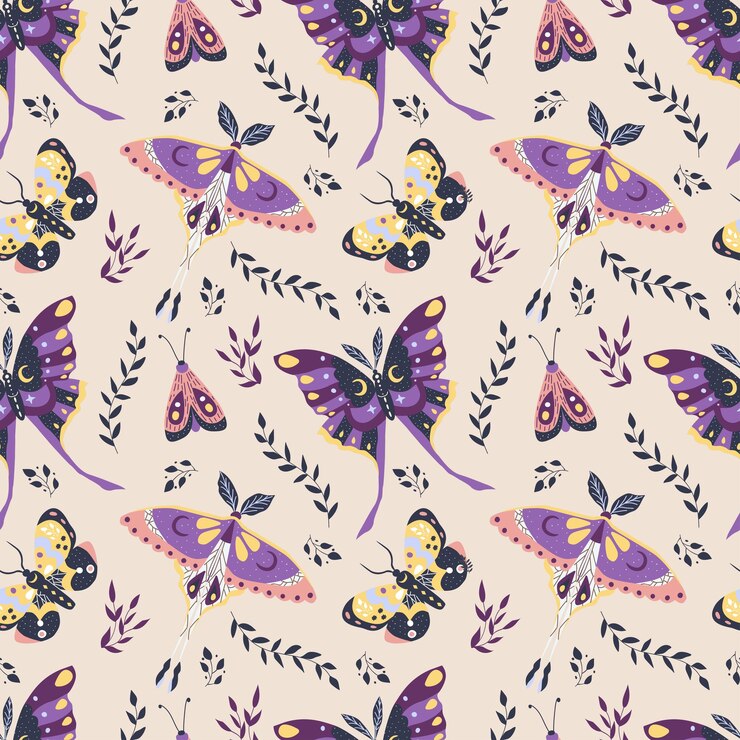 Borboletas mariposas e folhas Padrão sem emenda ilustração vetorial