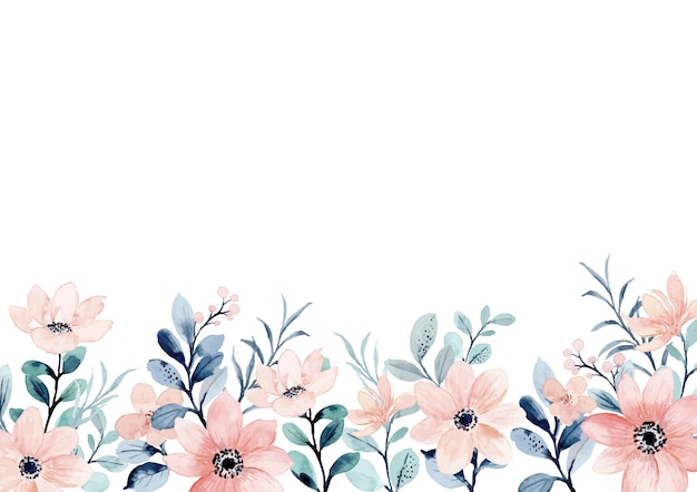 borda de flor verde pêssego aquarela