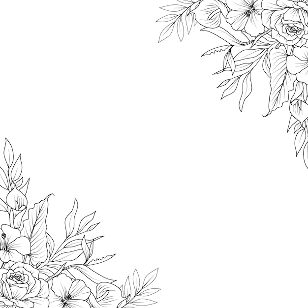 borda de flores com belos esboços de flores