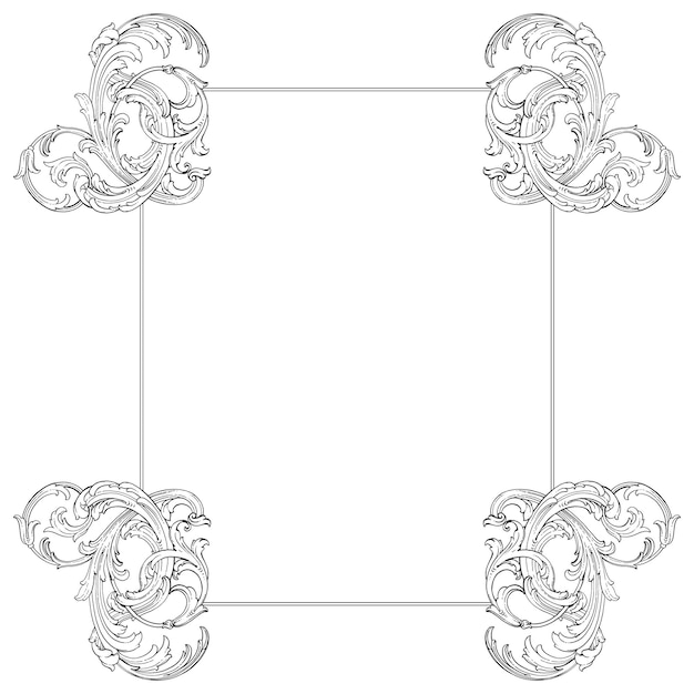 Borda e moldura em estilo barroco. elementos de ornamento para seu projeto. cor preto e branco. decoração de gravura floral