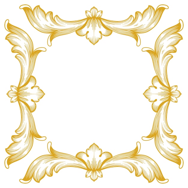 Borda e moldura em ouro com estilo barroco. Elementos de ornamento