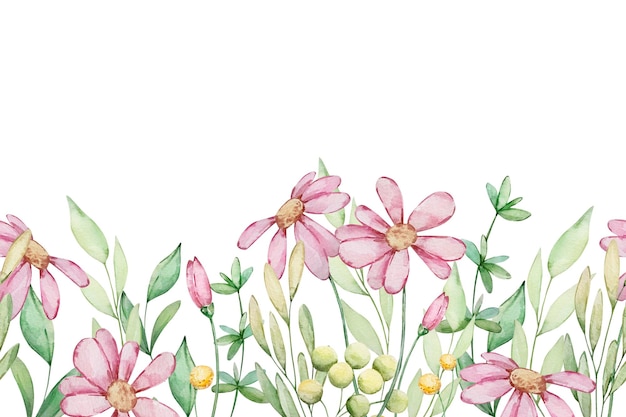 Vetor borda perfeita de ilustração em aquarela de flores rosa xa