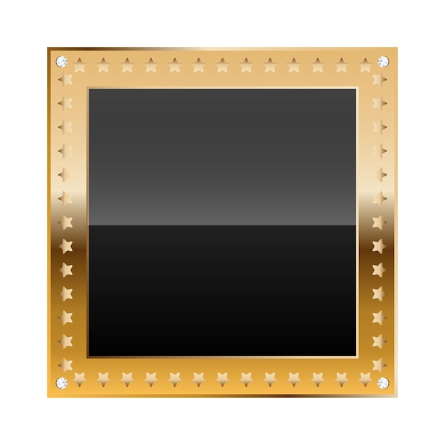 Vetor borda quadrada preta com moldura dourada e diamantes