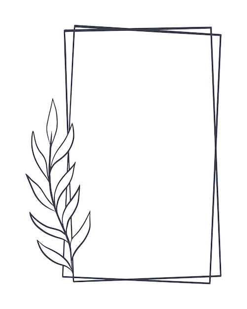 Vetor borda retangular com ilustração vetorial isolada de raminho de folha caduca