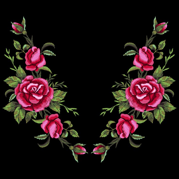 Bordado rosa vermelha