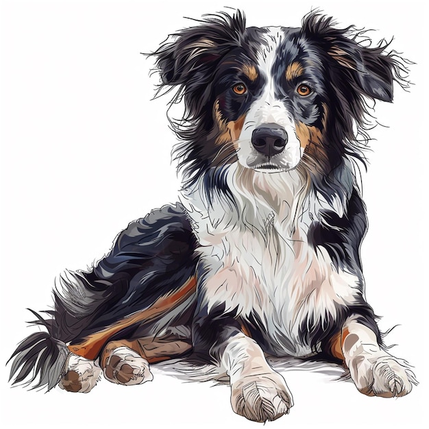 Vetor border collie imagem de coloração no estilo de pixelart colorido vermelho e âmbar pintura a óleo realista