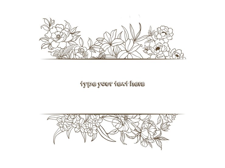 Border Frame Line Art Flowers Desenho à mão