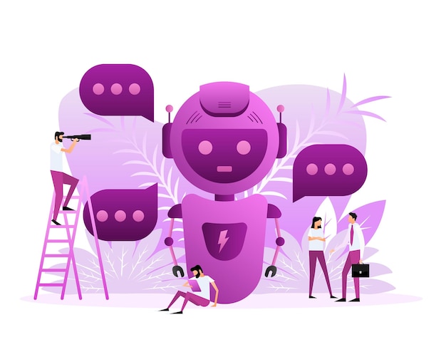 Bot de bate-papo de conceito de ícone de chatbot ou chatterbot personagens de estilo simples ilustração vetorial