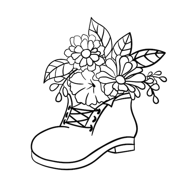 Bota velha com flores.