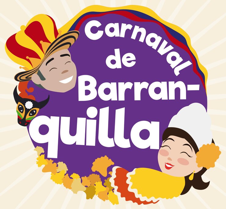 Vetor botão com momo king e rainha do carnaval de barranquillas com máscara de torito de flores e bandeira da colômbia