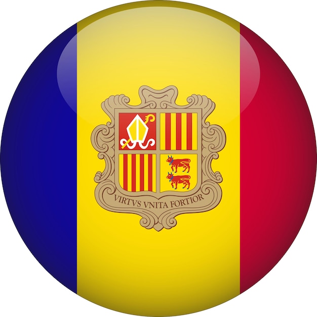 Vetor botão de bandeira arredondada 3d de andorra