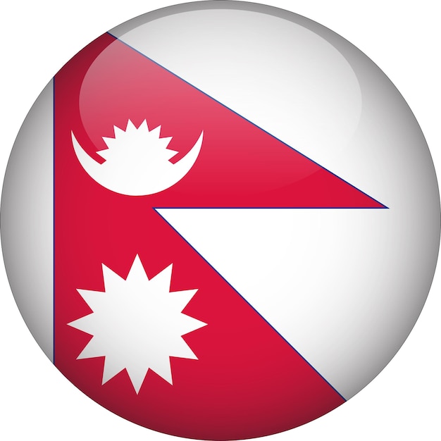 Vetor botão de bandeira arredondada 3d do nepal