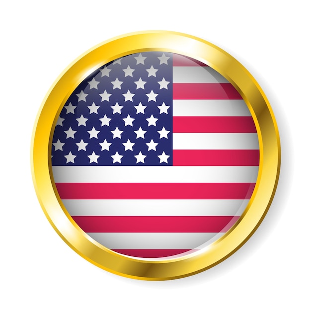 Botão de bandeira dos eua redondo dourado distintivo dourado com bandeira americana