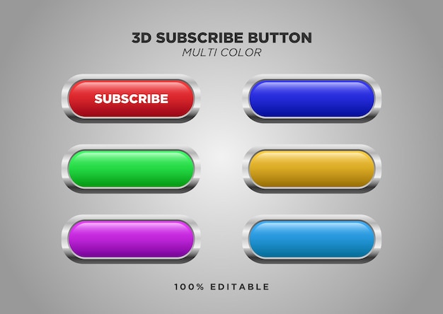 Botão de inscrição 3D, vetor multicolorido