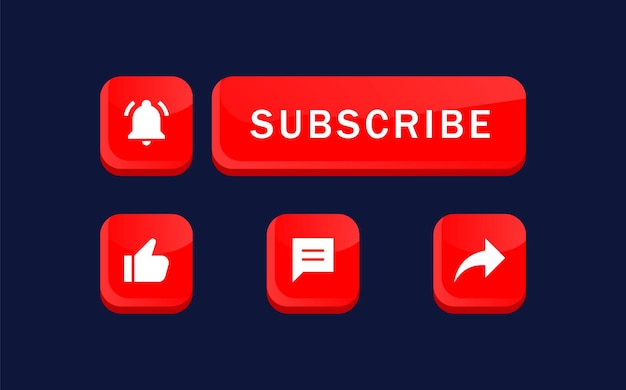 botão de inscrição do youtube 3d com ícones de notificação de mídia social como sinal de ícone de sino de compartilhamento de comentários