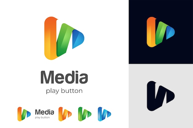 Botão de reprodução de mídia design de logotipo de ícone de música elemento de logotipo de tecnologia de reprodução de mídia colorida para áudio de música logotipo de ícone de vídeo de aplicativo de serviço de streaming