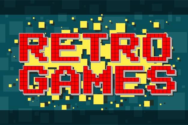 Botão de texto retrô de pixel vermelho para videogame