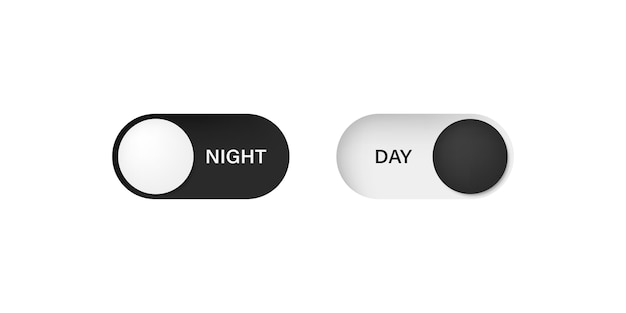 Botão de vetor de alternância de modo noturno ou diurno brilho do tema do aplicativo elemento de opção de slide claro e escuro