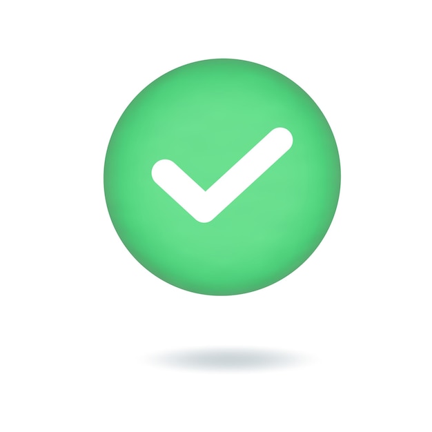 Botão verde do ícone da marca de verificação do vetor 3d isolado no fundo branco