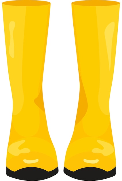 Vetor botas de borracha longa alta cor amarela estilo plano vista frontal ilustração vetorial