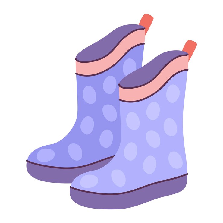 Vetor botas de chuva azuis com várias impressões ilustrações vetoriais planas isoladas em fundo branco