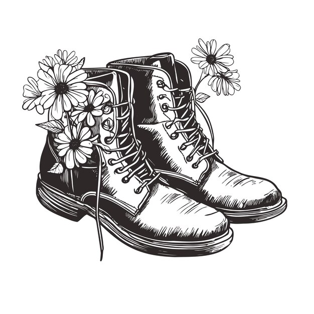Vetor botas de cowboy com flores isoladas em um fundo branco ilustração vetorial