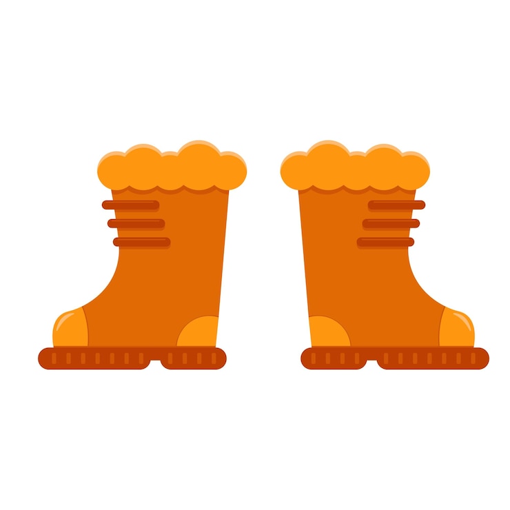 Vetor botas de inverno com corte de pele par de botas de borracha laranja com corte de pelagem fofa, solas grossas e decoração