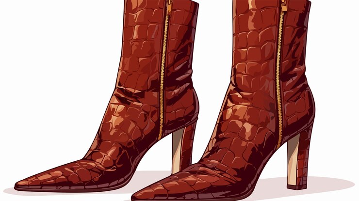 Vetor botas de luxo até os joelhos design elegante de réptil de borgonha
