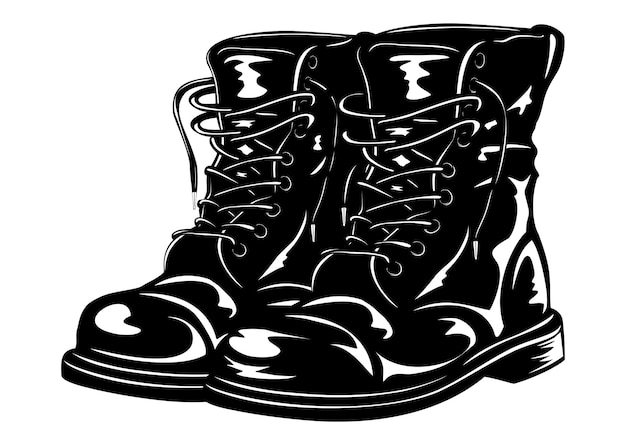 Botas do exército de couro preto de ilustração vetorial