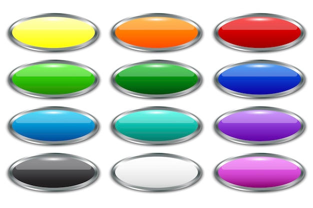 Botões coloridos de plástico em estilo moderno Botões coloridos brilhantes em branco Botões web banner ilustração vetorial