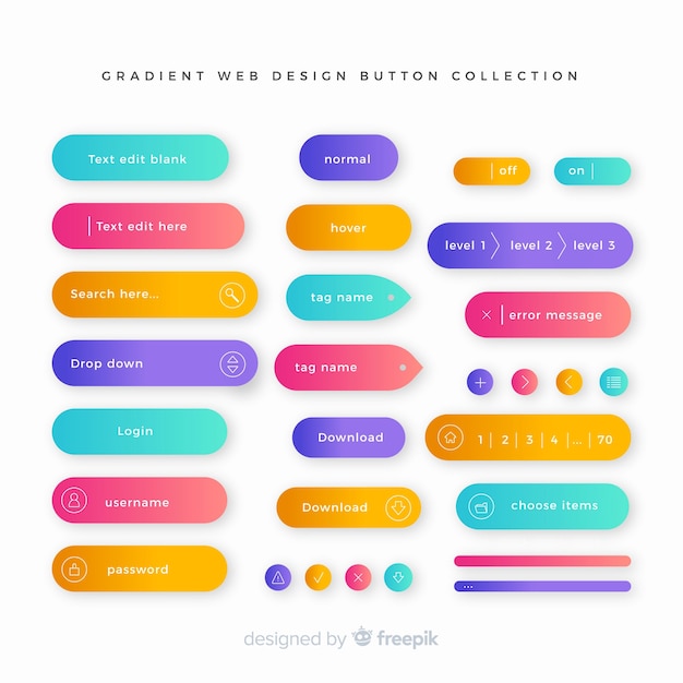 Botões da web criativa em estilo gradiente