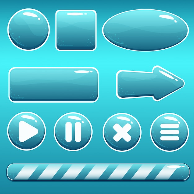 Botões de água dos desenhos animados e barra de carregamento para gui
