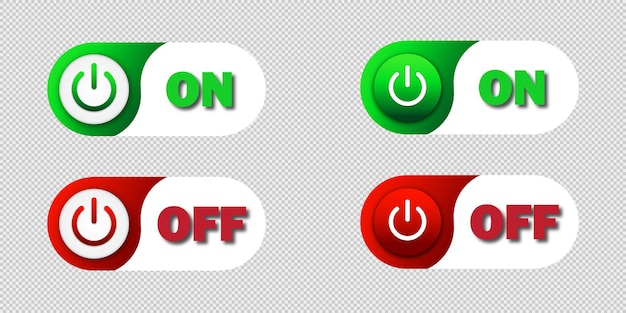 Vetor botões de alternância para ligar e desligar em um fundo transparente botões coloridos com letras e sombras ilustração em vetor plana