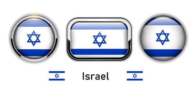 Botões de bandeira de israel, ícones de vetor brilhante 3d.