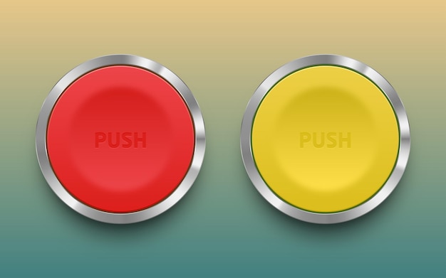 Vetor botões de borracha do ilustrador vetorial 3d colorido conjunto com moldura cromada para site ou aplicativos