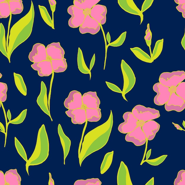Botões de flores vetoriais sem costura com folhas ilustração botânica para panfletos tecidos têxteis papel de parede fundo convite de papel cartões de primavera e verão