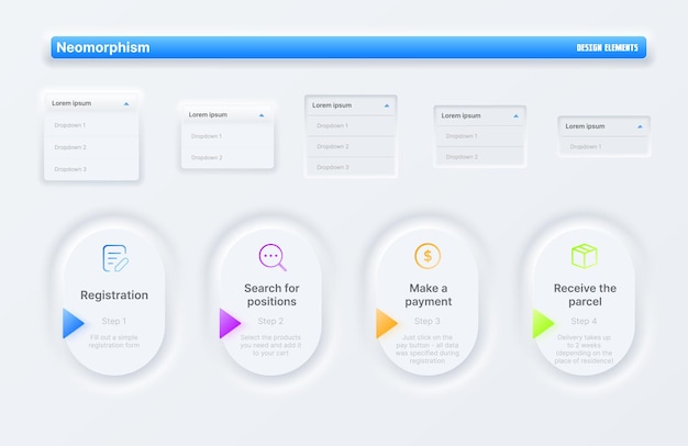 Botões de interface neomorphic ui, janelas suspensas